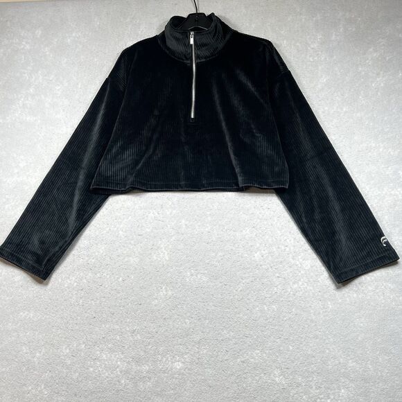 Fabletics Plush Rib Cropped Sweatshirt Wide Leg Pants Matching Set Size ML Black - Picture 2 of 16